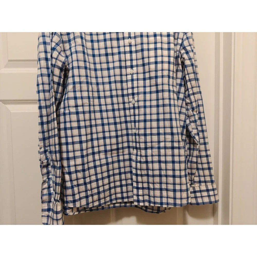 Banana Republic Mens‎ Blue White Plaid Untucked Fit Cotton Shirt Large 801165-23